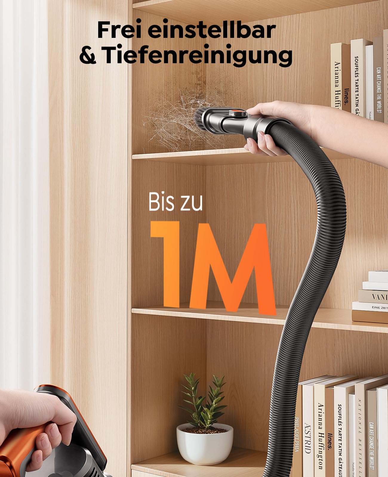 Fieety Akku Staubsauger,600W/50kPa/65Min Staubsauger Kabellos mit Wandmontierte Ladestation, Aromatherapie, Automatikmodus, Flexibles Biegegelenk, 1M Schlauch für Hartböden Teppiche Tierhaare Auto