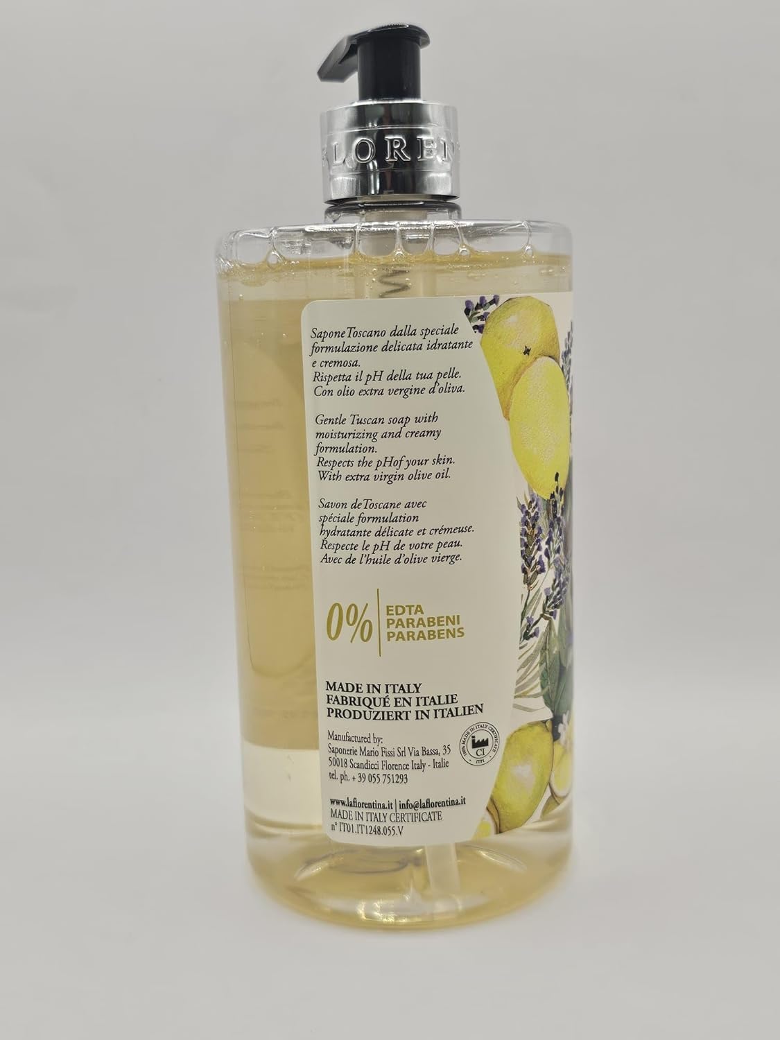 LA FLORENTINA Lemon Lavender Hand Wash, 25.3 Fl Oz, Made in Italy
