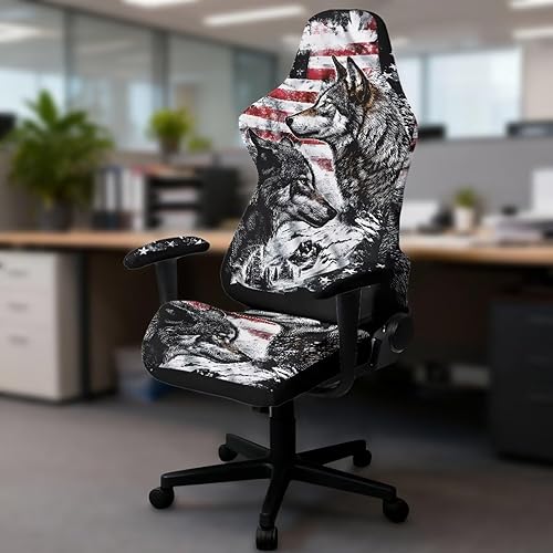 Miniatura 4 de Fundas patrióticas de silla de juegos para adultos, sillas de videojuegos de lobo con fundas para reposabrazos, funda de asiento de oficina, a