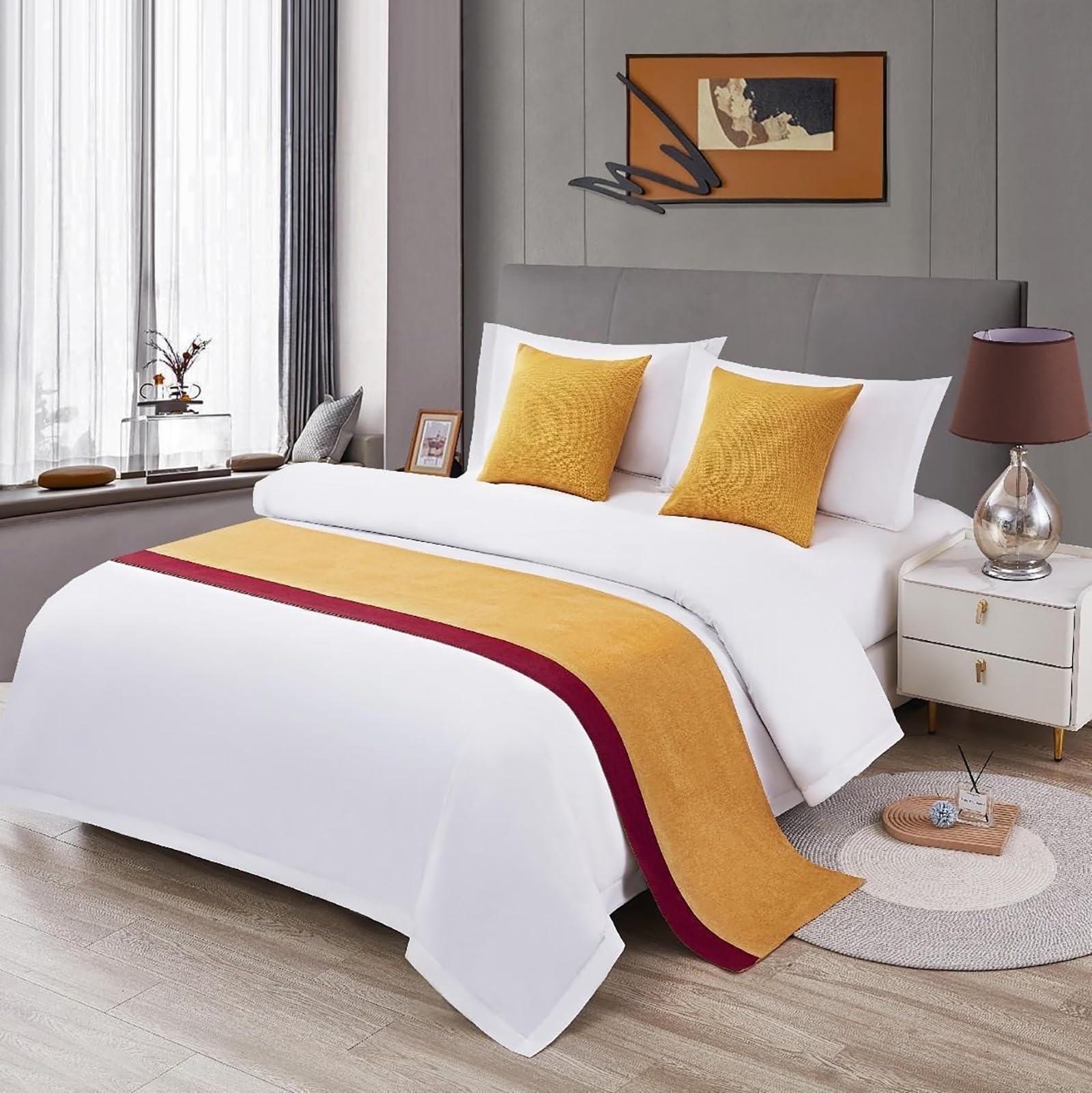 VNVFJKLO bed runner, Bed Runner Scarf Bicolor Splicing Runners King Size Cotton Hemp Bedding Scarves Protection For Bedroom Hotel Wedding Room Bedspread For Foot Of(A,50 * 180cm for 120cm Bed)