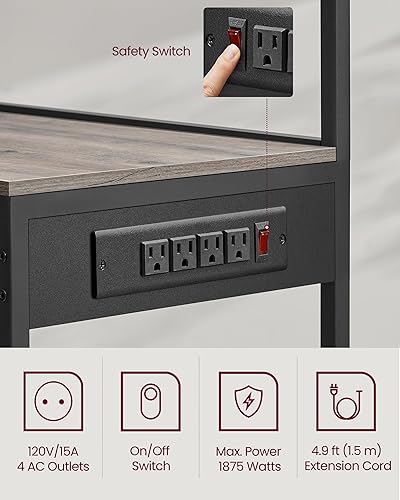 Miniatura 10 de VASAGLE Estante para panadero, soporte para microondas, estante de almacenamiento de cocina con cesta de alambre, 6 ganchos y estantes, para