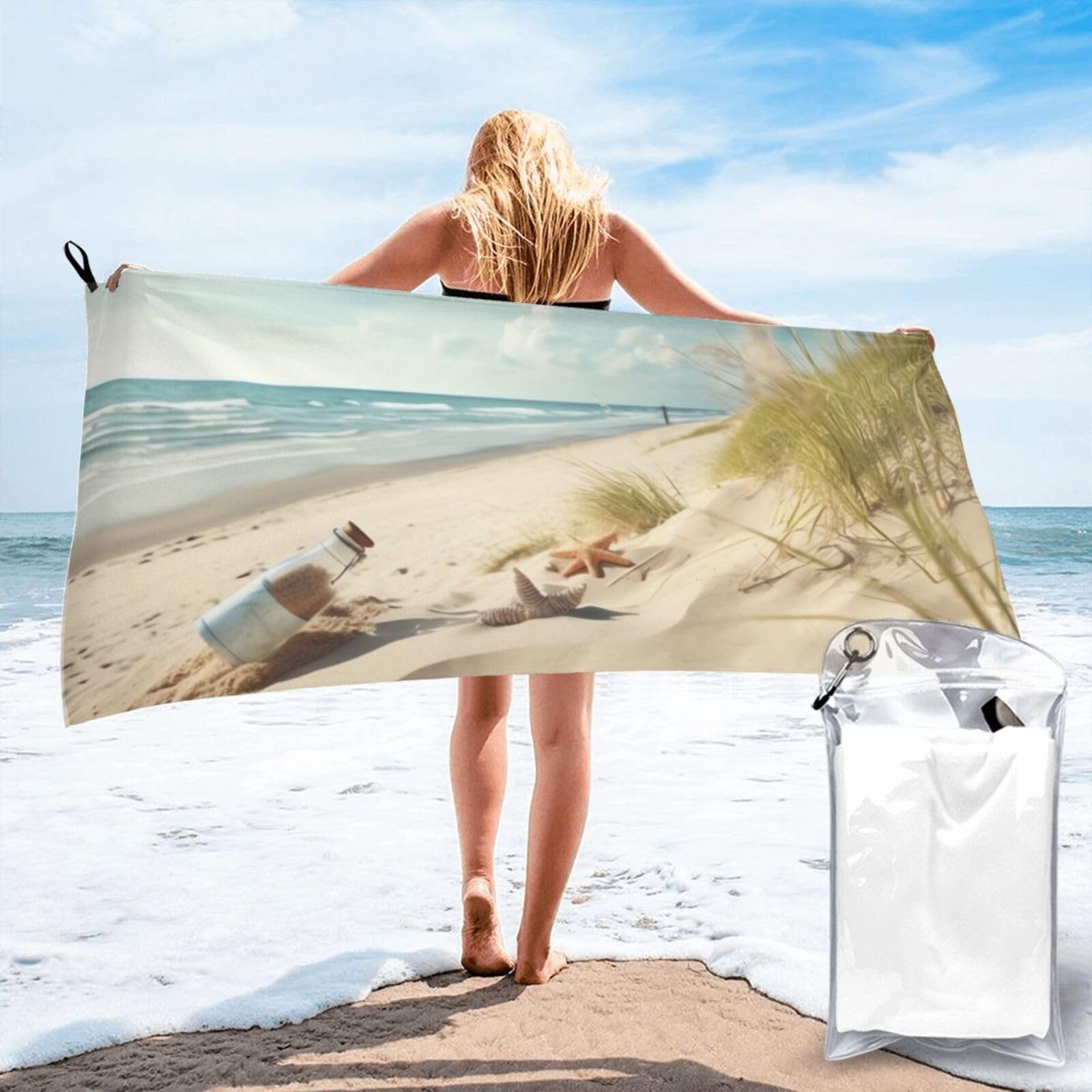 DWVTSLH Microfiber Sand Free Beach Towel 27.5"x55", Quick Dry Absorbent Travel Towel Large Camping Blanket, Beach Seaside Bath Towels Lightweight Pool Swim Towels for Vacation Essentials