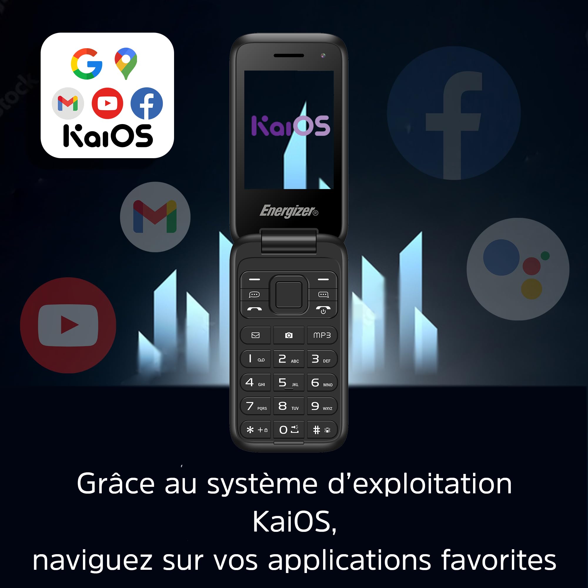 Energizer Telefon z klapką 4G E282SC+ - Dual SIM, akumulator 1400 mAh - aparat 2 MP, ekran 2,8", Wi-FI, GPS - KaiOS - odblokowane wszystkie operatory - czarny - 3 lata