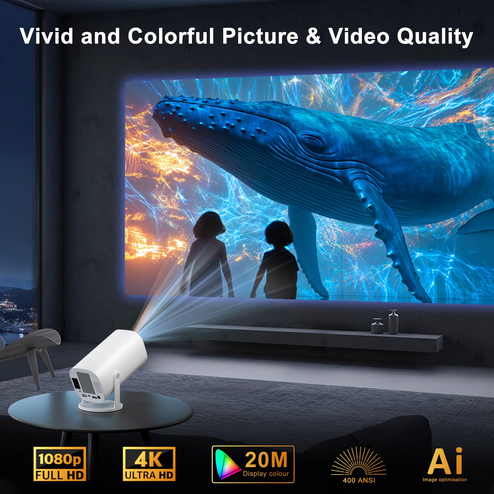 Mini Proiettore 4K Full HD 1080P, Proiettore Portatile con WiFi 6 e Bluetooth 5.4, Correzione Trapezoidale Automatica, Rotazione di 180°, Compatibile con Laptop/HDMI/TV Stick/Memory Stick - 2