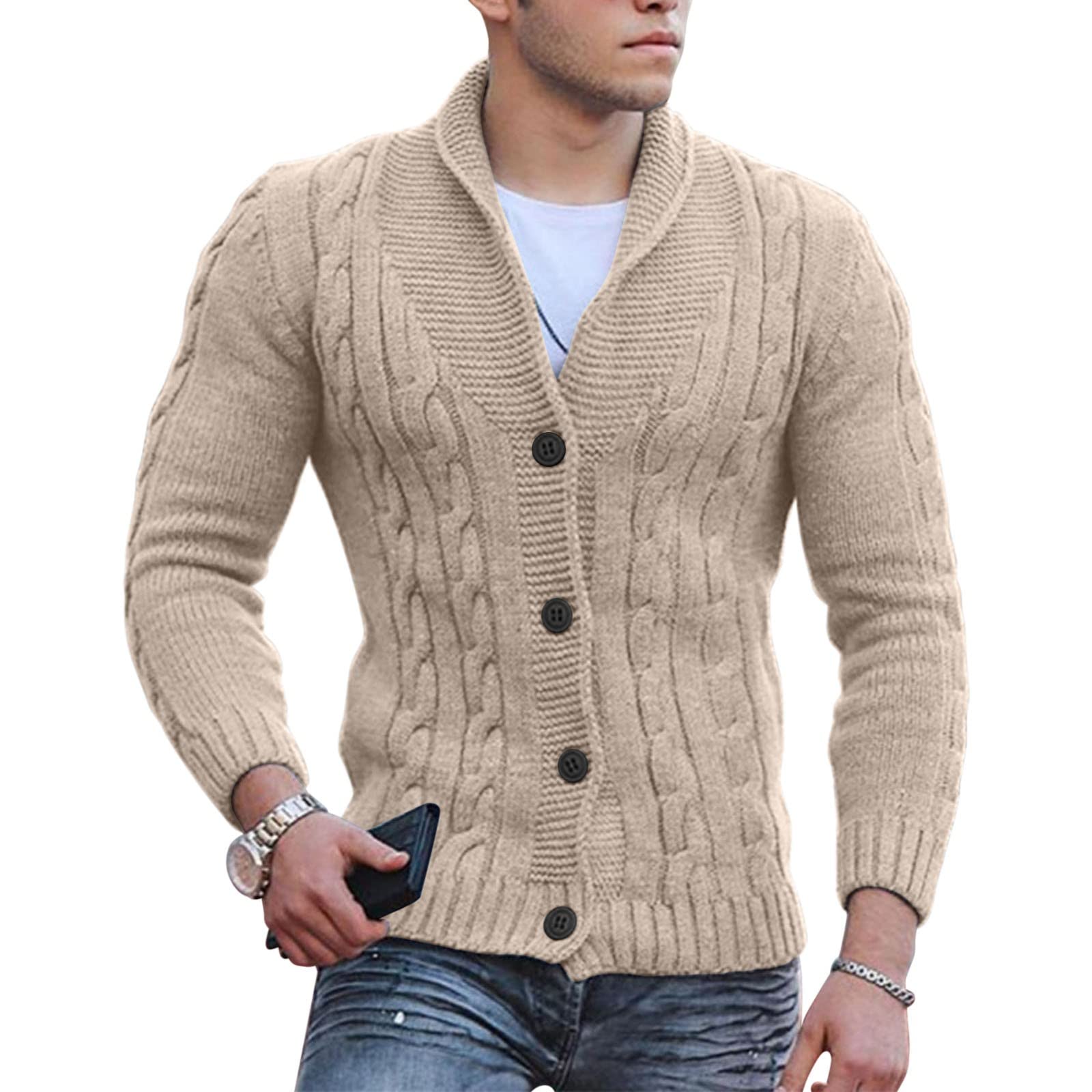 Cardigan da uomo lavorato a maglia maglione spesso con scollo a V Button Down in cotone maglieria slim fit cavo lavorato a maglia maglione in cotone con tasche maglieria capispalla