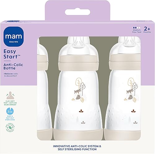 Miniatura 2 de Babyprice Mam - Botella anticólicos autoesterilizante, 8.8 fl oz, paquete de 3 unidades, colores neutros