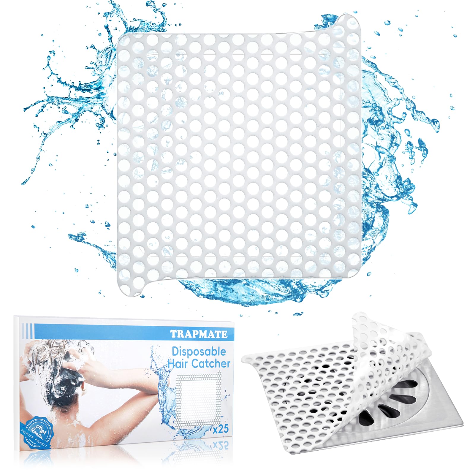 Attrape-cheveux jetables lot de 25 filtres blancs 10,4 cm pour douche