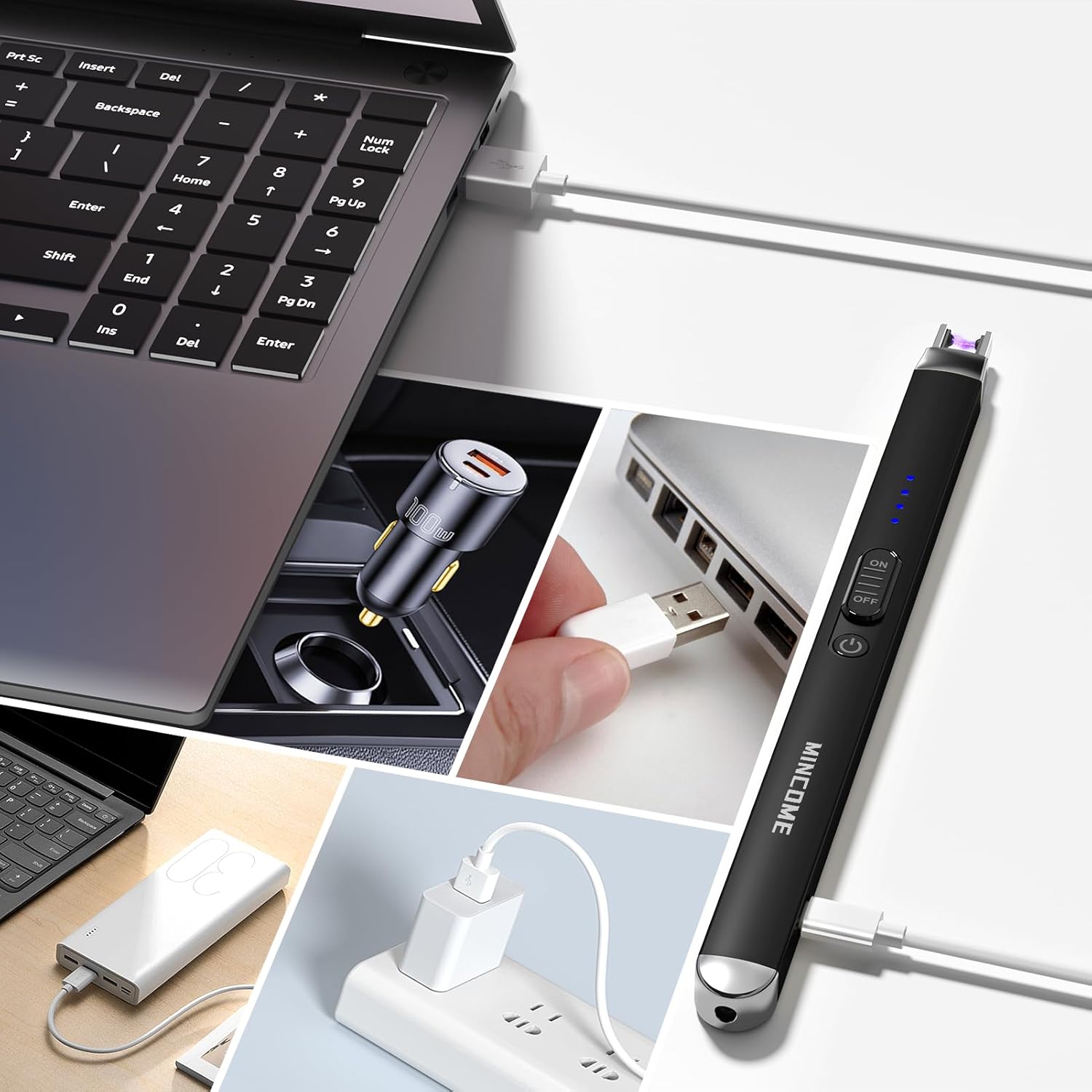 Candle Lighter, Rechargeable USB Long Lighters, with LED Power Display ＆ Safety Switch, Arc Electric Lighters for Candle Birthday Camping BBQ (Black) - Image 6