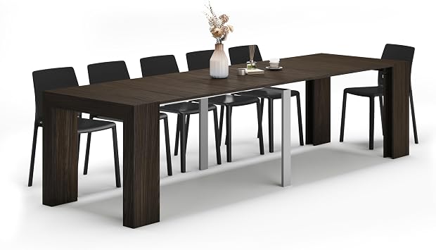 Mobili Fiver, Angelica Extendable Console Table, 17.7120.1 x35.4 in, Dark Walnut, for 4-12 People, Space Saving Dining Table for Living Room, Italian Furniture