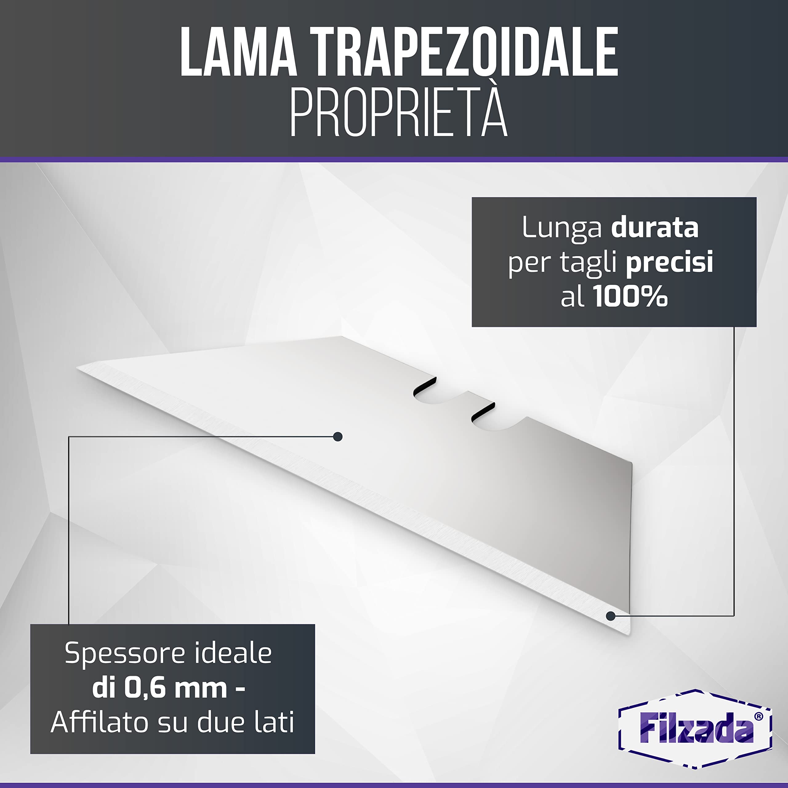 Filzada® 120x PROFI Lame trapezoidali per coltelli per tappeti - 0,5 x 0,5 mm - Lame di ricambio ultra affilate anche per coltelli da taglio