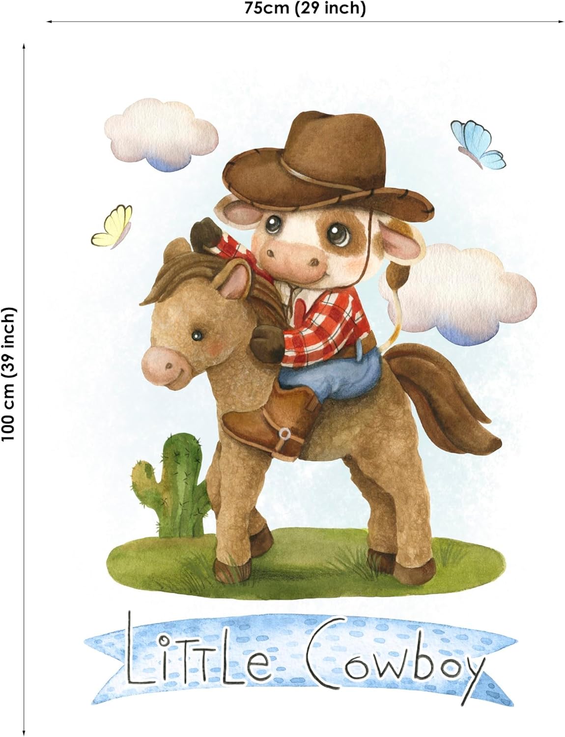 UNIQUE Little Cowboy Fabric, 29x39in Quilting Panel for Baby Quilt or Blanket, Sateen Cotton