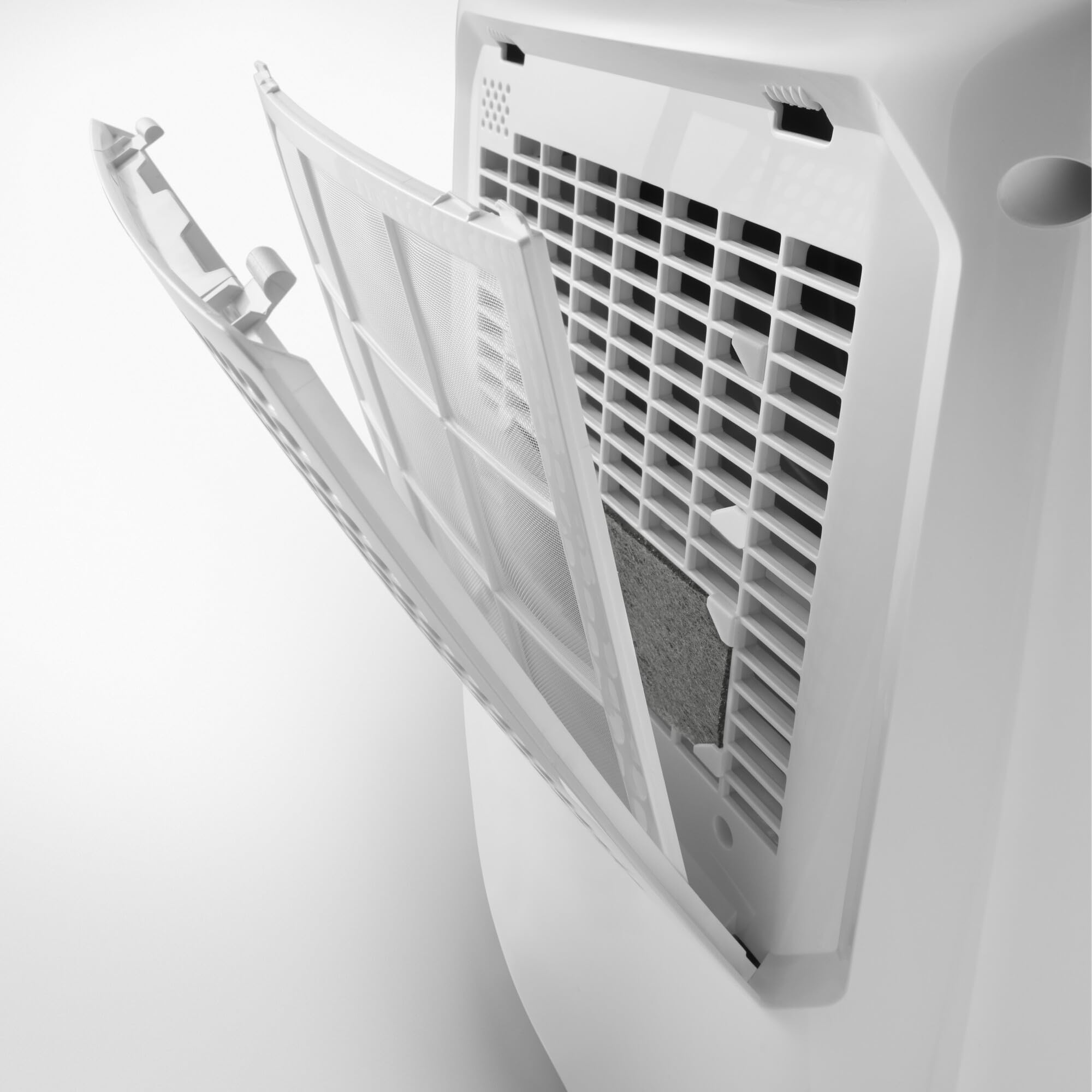 De'Longhi DEX210SF osuszacz powietrza w domu do usuwania wilgoci, odporny na pleśń, suszarka, podwójny system filtracji powietrza, 10 l/dzień, system bezpieczeństwa, uchwyt, biały