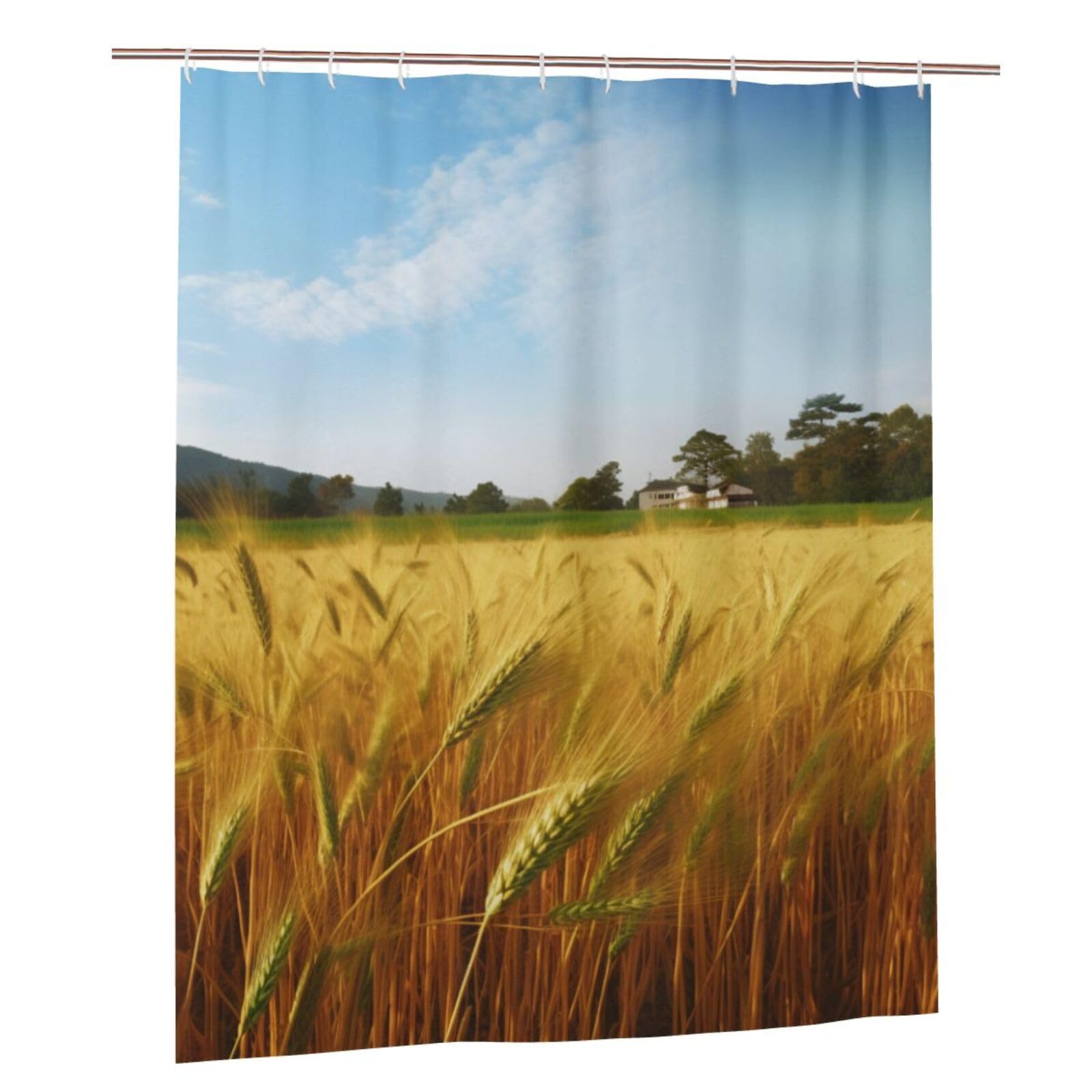 BWWHCCTI Paddy Rice Field Printed Shower Curtain With 12 Plastic Hooks Opaque Quick Drying Waterproof Shower Curtains Sets For Bathroom 152x183 Cm
