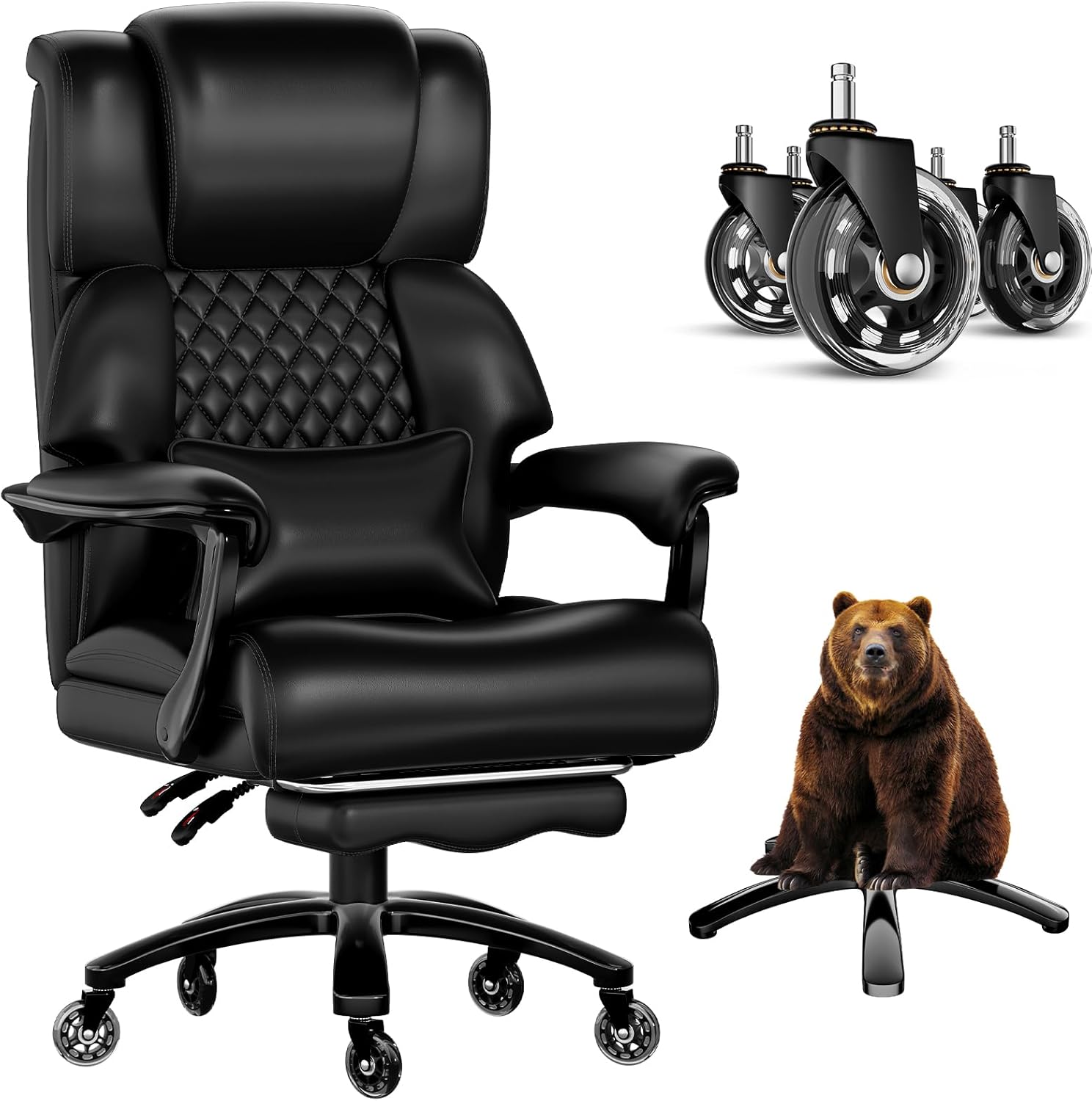 Czlolo Executive Big and Tall Office Chair, 7.83Hz Schumann Resonance Sleep Aid & Heating Stress Relief Heavy Duty Metal Base Desk Chair, Silent Rubber Wheels, Thick and Wide Cushion, Dark Brown