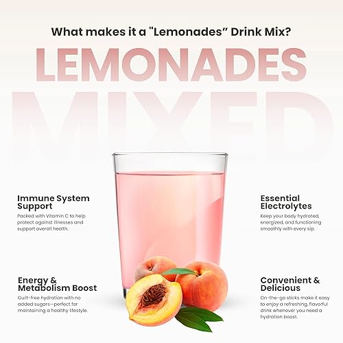 Miniatura 6 de 310 Lemonade Peach Punch - Potenciador de agua sin azúcar - Mezclas de bebidas en polvo y sabores con minerales alcalinizantes - Paquetes de sabor a