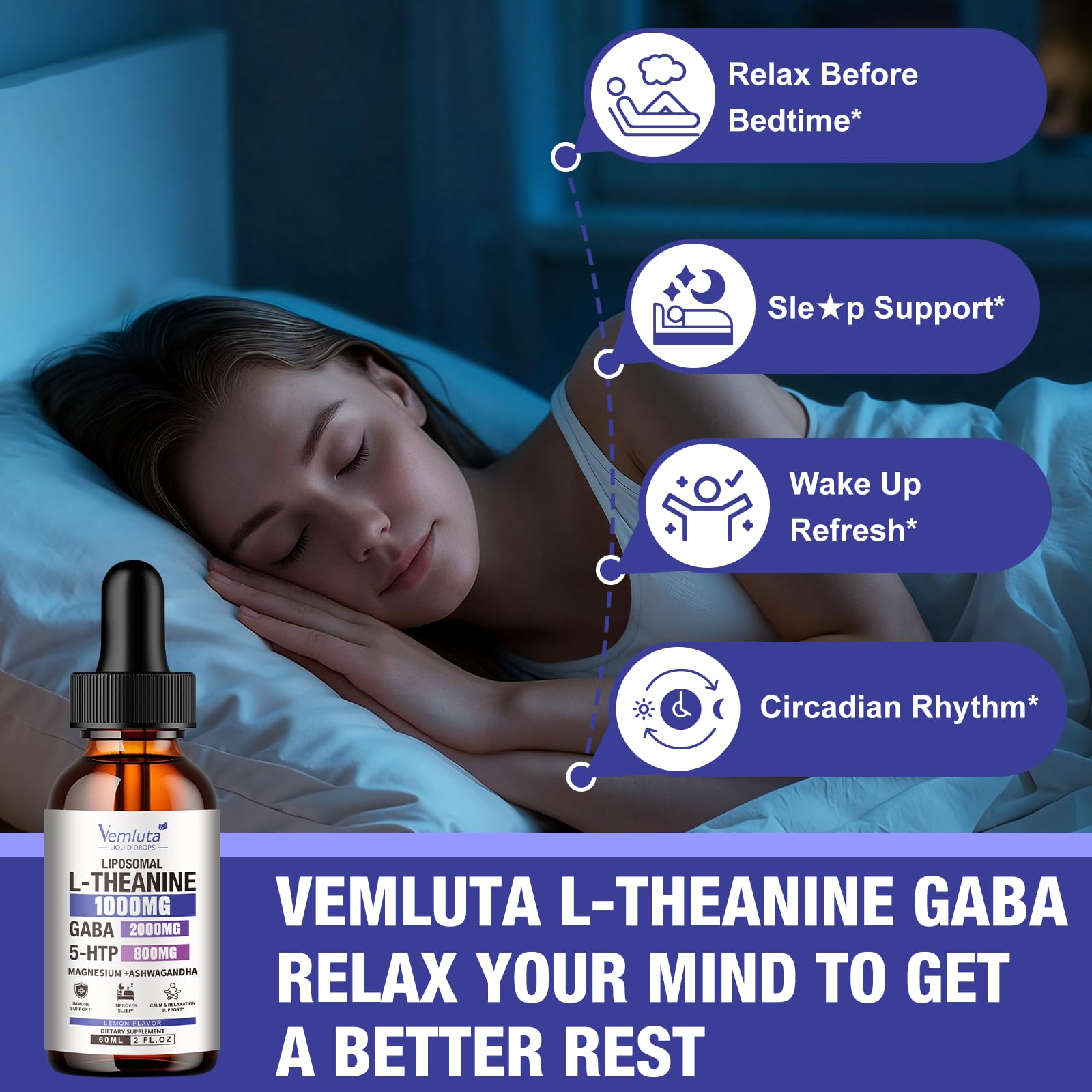 2 Packs Liposomal GABA + L Theanine 1000mg ＆5-HTP Sleep Supplement Liquid with Magnesium, Ashwagandha for Brain＆ Mood Stabilizer,Natural Zzz- Non-Drowsy Support Made for Men & Women, 4 FL Oz — Amazon image 4