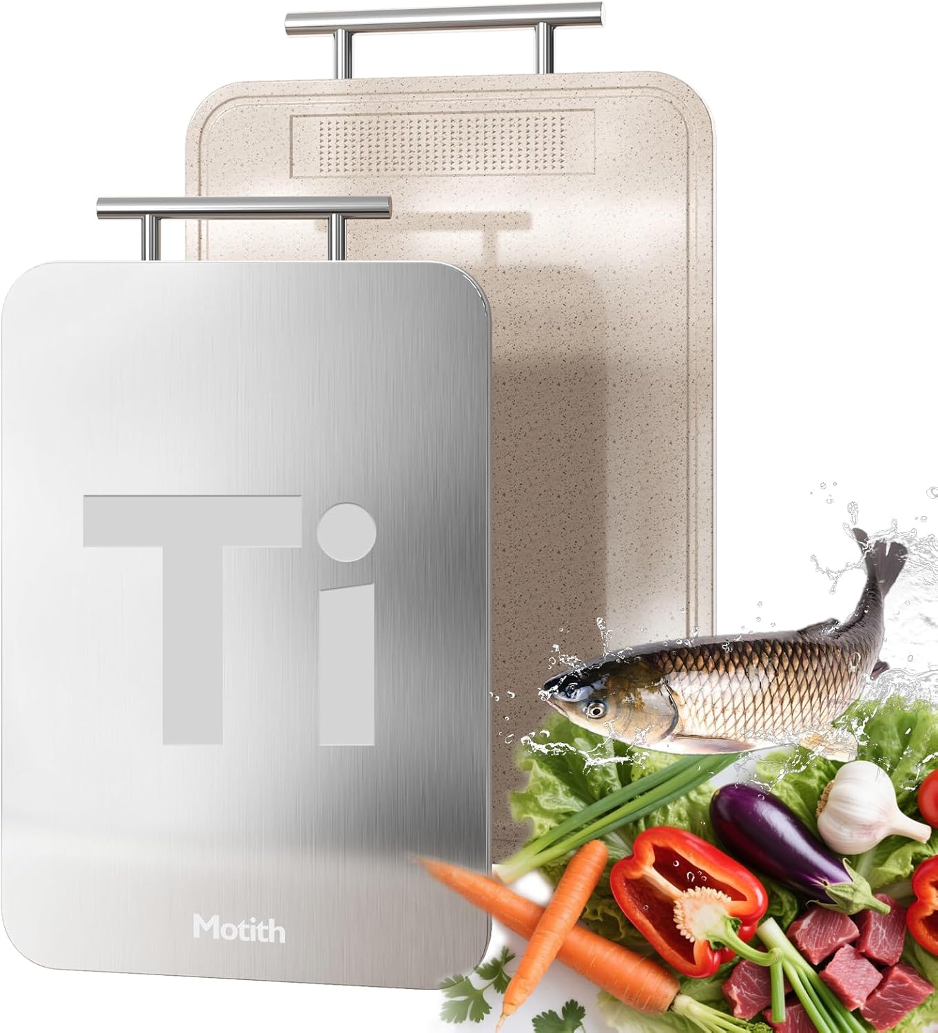 Titanium Cutting Board for Kitchen - 100% Pure Food Grade Double Sided Chopping Board, Titanium & Wheat Straw PP, Dishwasher Safe Easy to Clean - Large 15”×10”