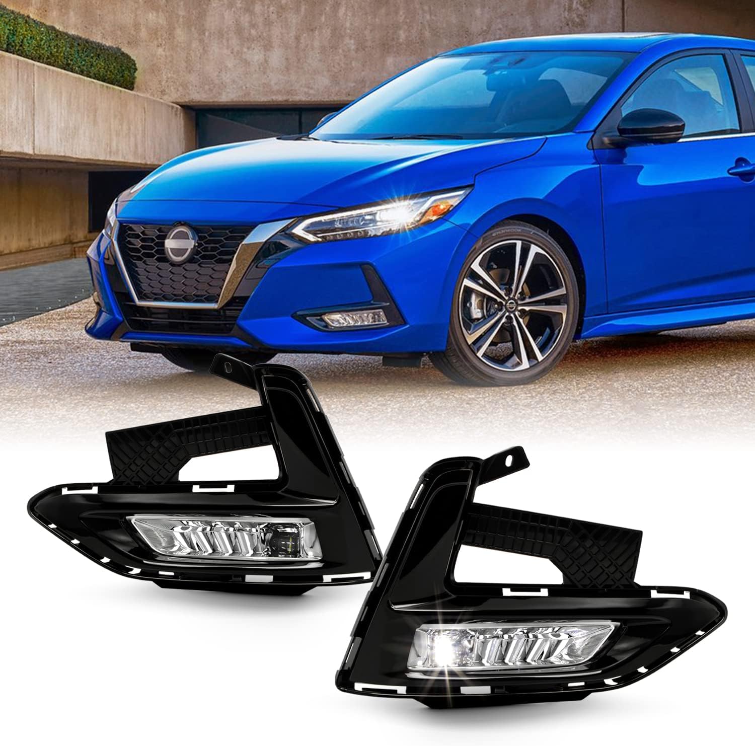 AKKON - Fits 2020 2021 2022 Sentra LED Bumper Chrome Fog Lights Pair w/Wiring Harness Power Switch Accessories