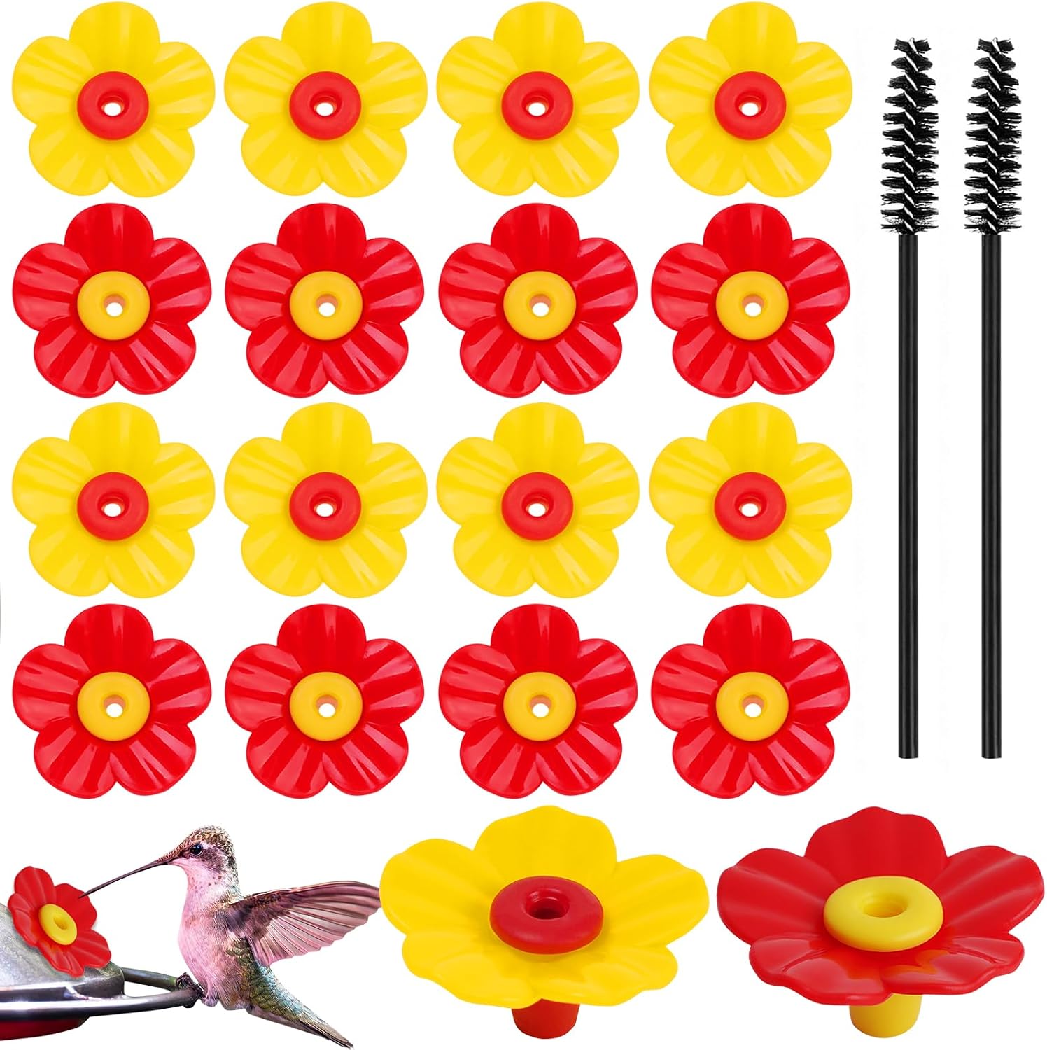 16 Pcs Hummingbird Feeder Replacement Flowers,Fits 0.24-0.35" Holes