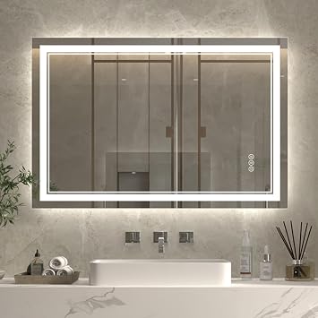 ExBrite 40x32 inch LED Mirror for Bathroom, Frontlit & Backlit LED Vanity Mirror, Wall-Mounted Lighted Bathroom Mirror with Lights, Dimmable Lights, 3-Color, Anti-Fog, Memory, Shatterproof