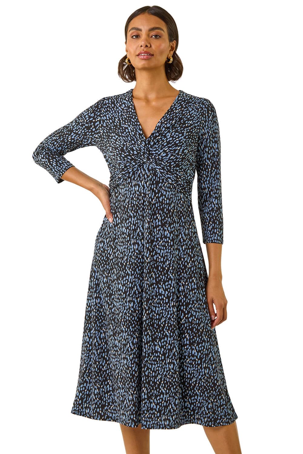 Roman Women's Blue Speckled Twist Front Dress In | : Size 12
