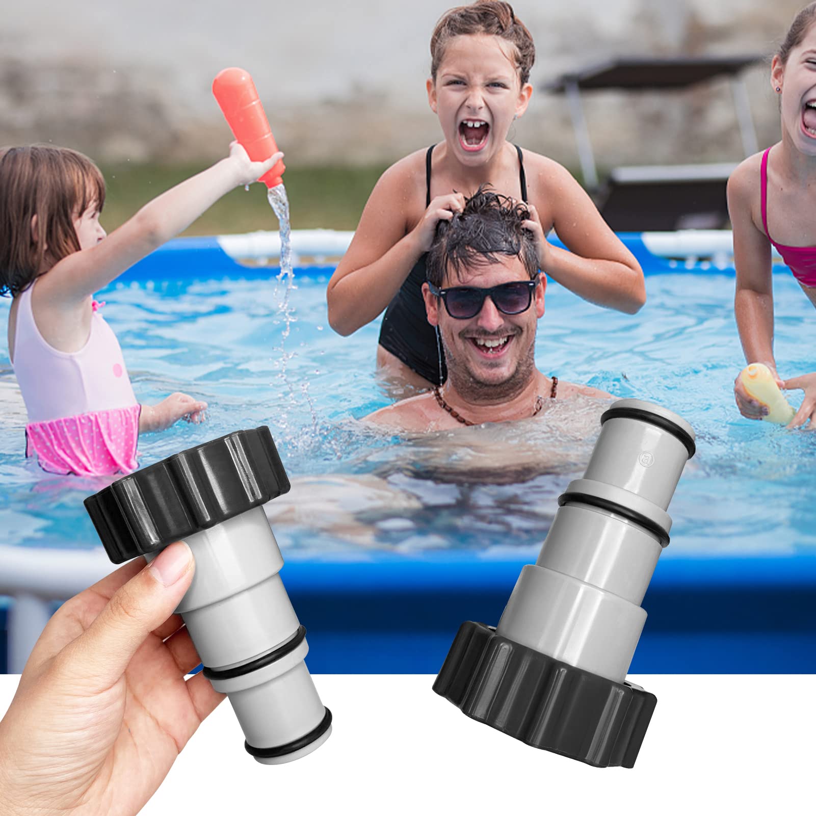 Adattatori per Tubo Piscina SOETDERT, 2 Pezzi, Grigio, 32-38 mm, Plastica e Gomma, Adattatori per Pompa, Anello di Tenuta + Fascette Stringitubo