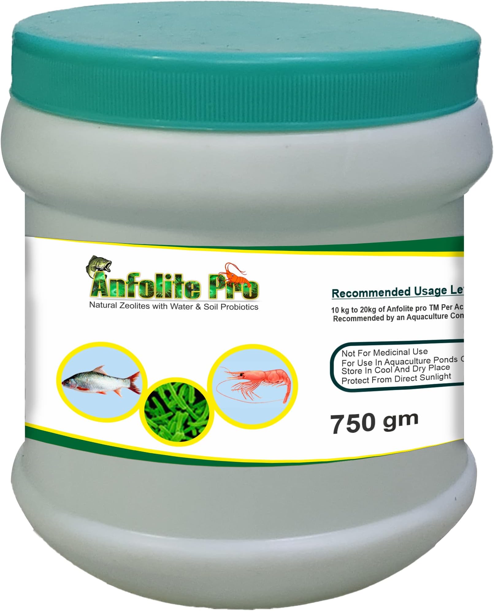 Anfolite Pro Zeolite Water and Soil Probiotics for Aquaculture Pond Feed Supplements 750 gm Jar Anfotal Nutritions