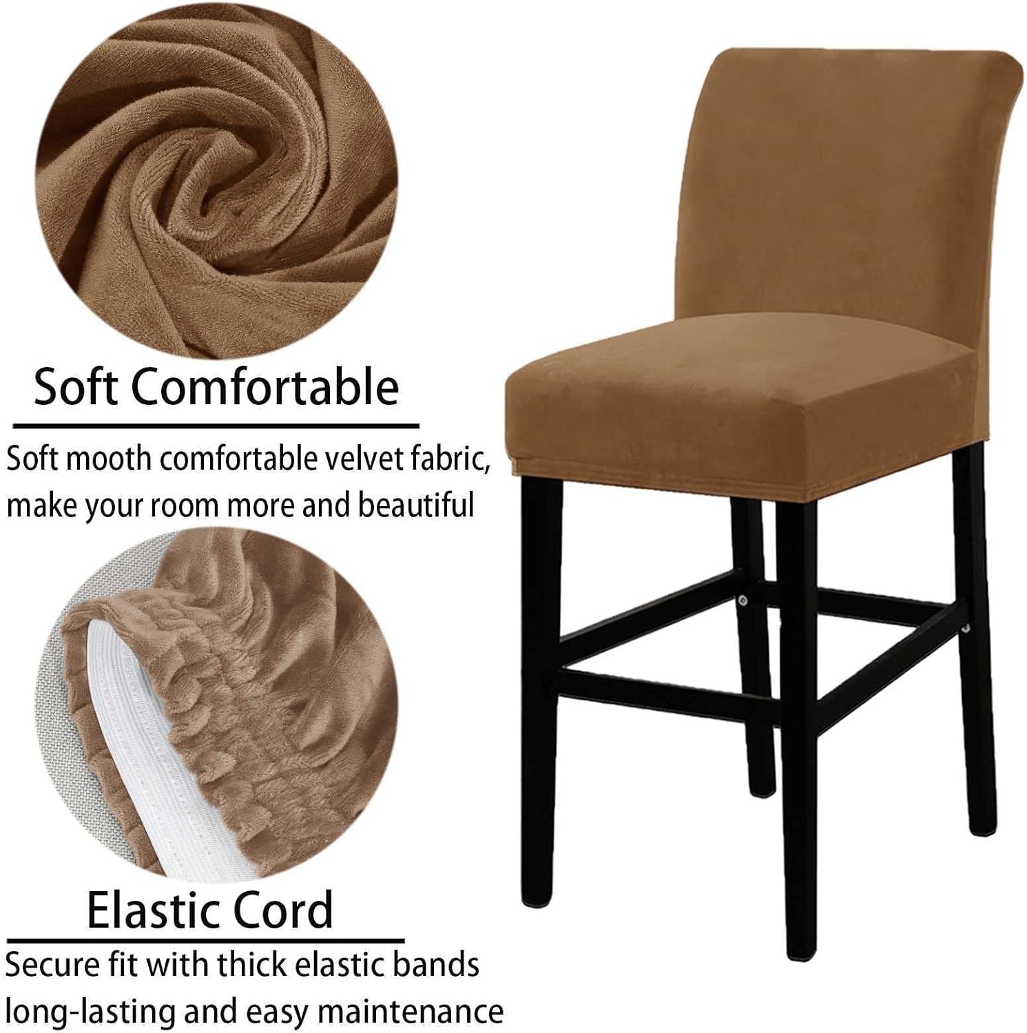 Stretch Velvet Bar Stool Chair Covers for Counter Height Side Chairs, Non-Slip Washable Pub Counter Stool Chair Slipcover Furniture Protector for Dining Room