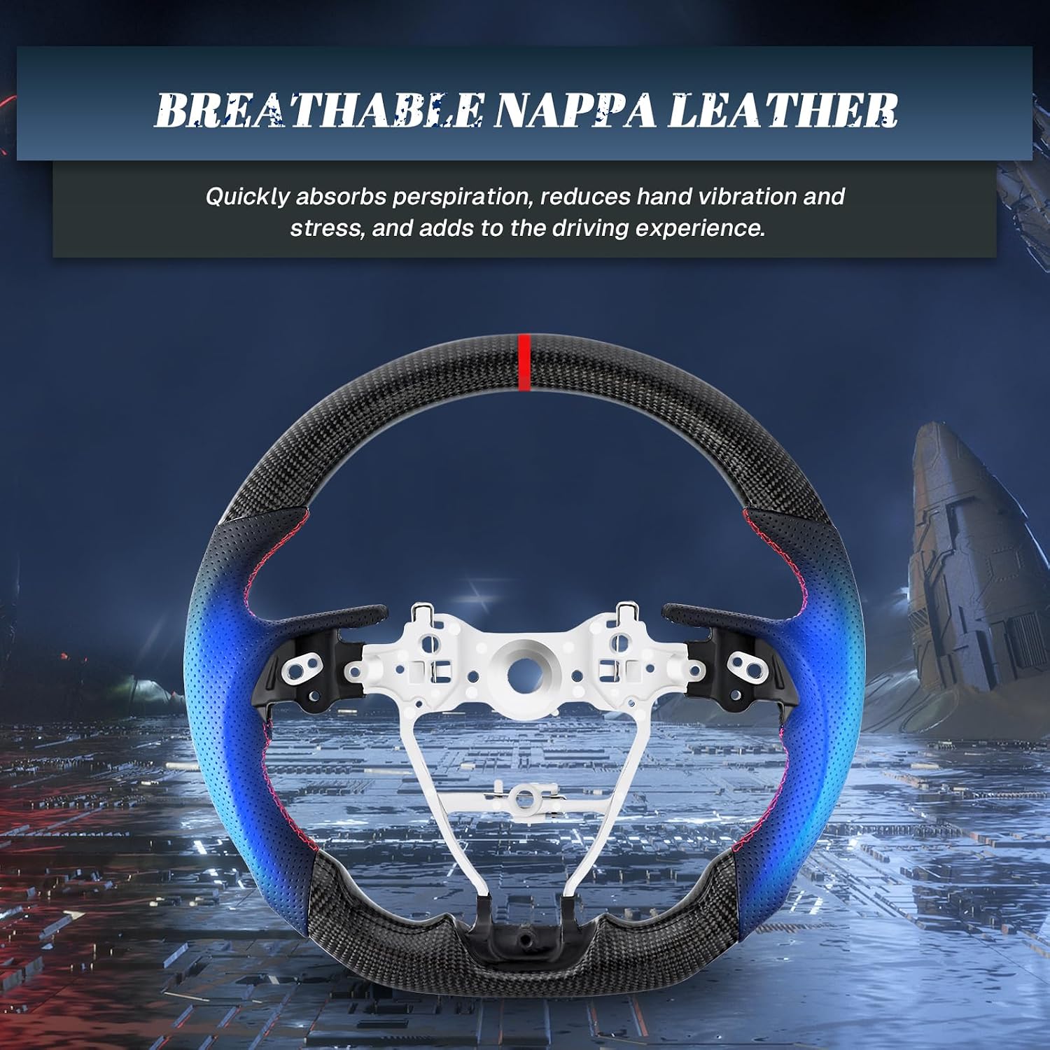 Real Carbon Fiber Steering Wheel D-shaped Nappa Perforated Leather Flat-bottom Steering Wheel for Toyota Camry 2018-2022