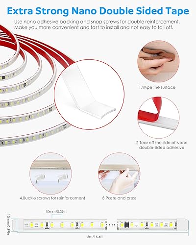 Miniatura 5 de Aclorol Tira de luces LED para exteriores de 16.4 ft, impermeable, 110 V-130 V, cuerda de luces LED flexibles para exteriores, color blanco frío,