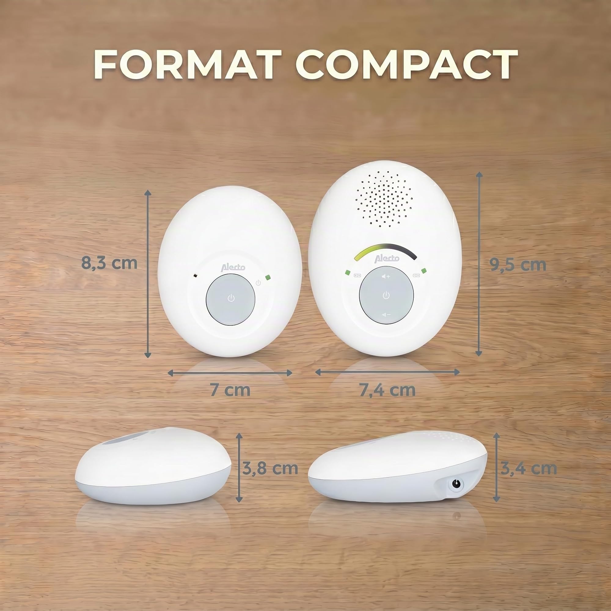 Alecto DBX110 Audio Babyphone - Interphone bébé numérique avec DECT - 300 m - design compact - échelle de volume LED - fonction VOX - faible rayonnement - blanc