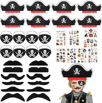 20 Pcs Kit Chapeau Pirate Et Cache-Oeil Enfant - Déguisement Anniversaire Halloween Parfait