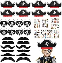36 Pieces Pirate Toy Favors Party Birthday Children, Pirate Hat Child Pirate Patch Mustache Pirate Tattoos, Pirate Accessories Children for Pirate Party Kids Role Play