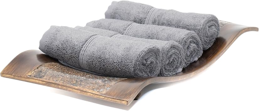 Mosobam Turkish Washcloths, 4 Pack, 13 x 13 in, 700 GSM, Charcoal Gray | 4 washcloth face towels, 13 x 13 in, 700 GSM, 50% viscose made from bamboo and 50% Aegean Turkish cotton, plush and absorbent