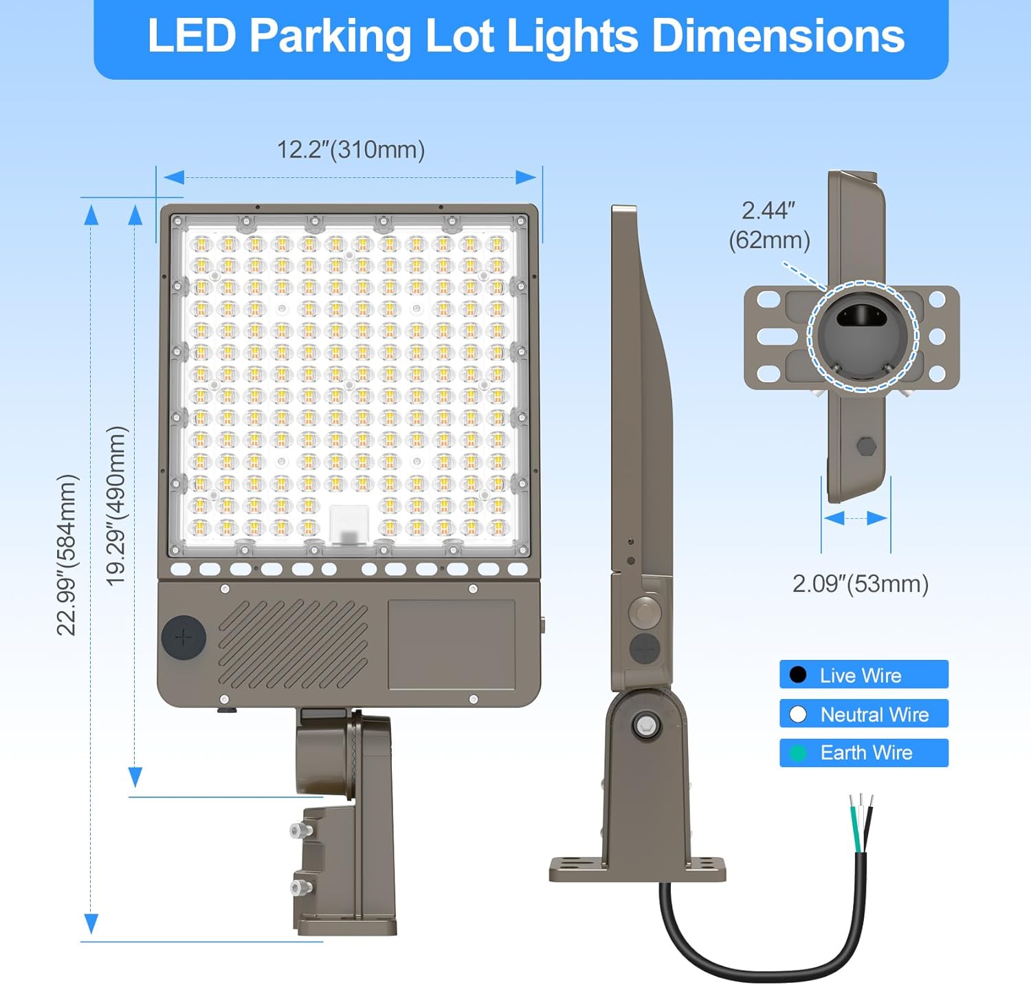 ADUB LED Parking Lot Light, 320W 240W 200W, 48000LM, 3000K/4000K/5000K CCT, 0-10V dimmable DLC & ETL Listed, IP65 Rated, AC100-277V, with Adjustable arm & Slip-fit Mount for Parking/Area Lighting
