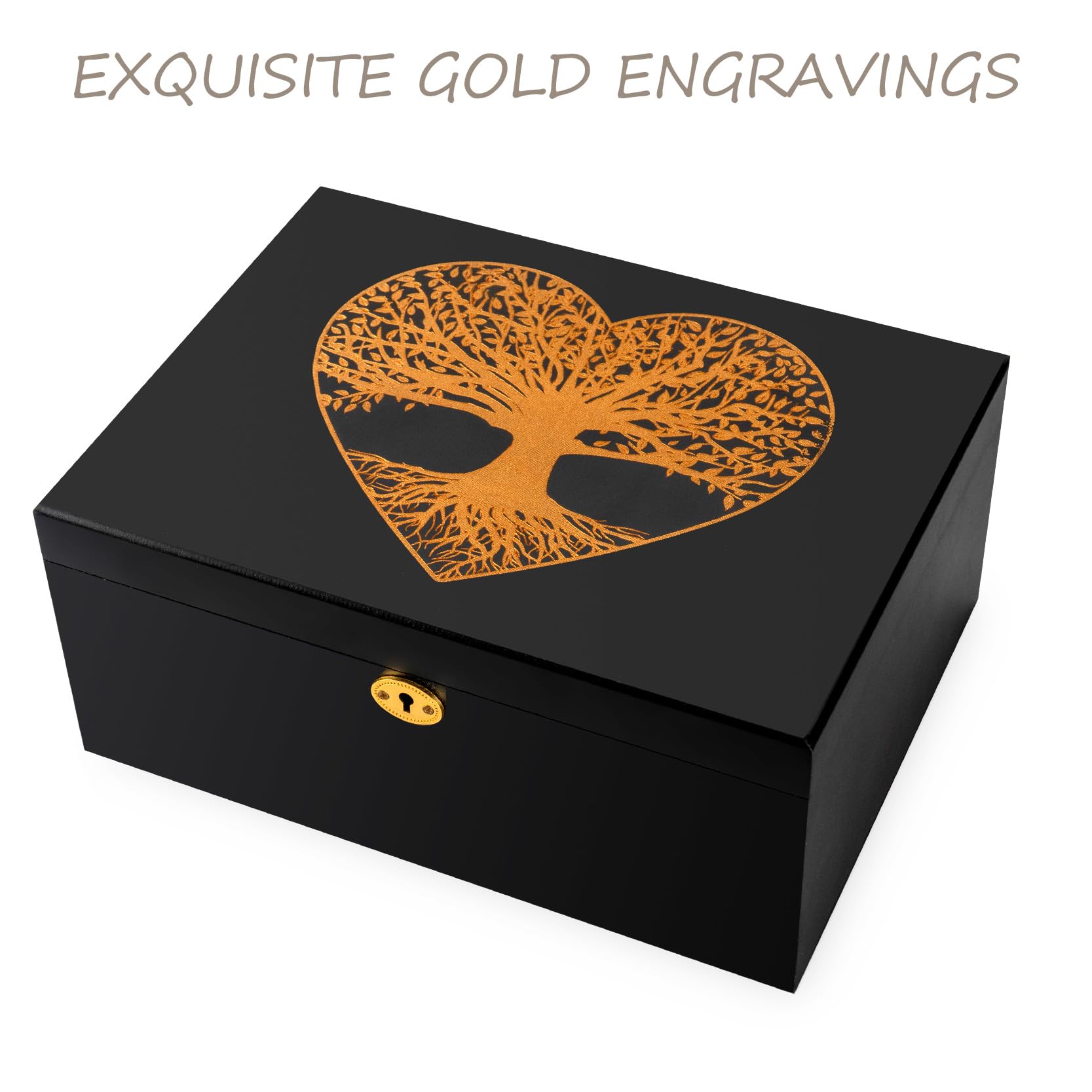 Tree of Life Cajas de recuerdo de madera más grandes con tapas con bisagras y marco de fotos de bloqueo dentro de la tapa, caja de almacenamiento decorativa con tapa de bisagra para cápsula de tiempo