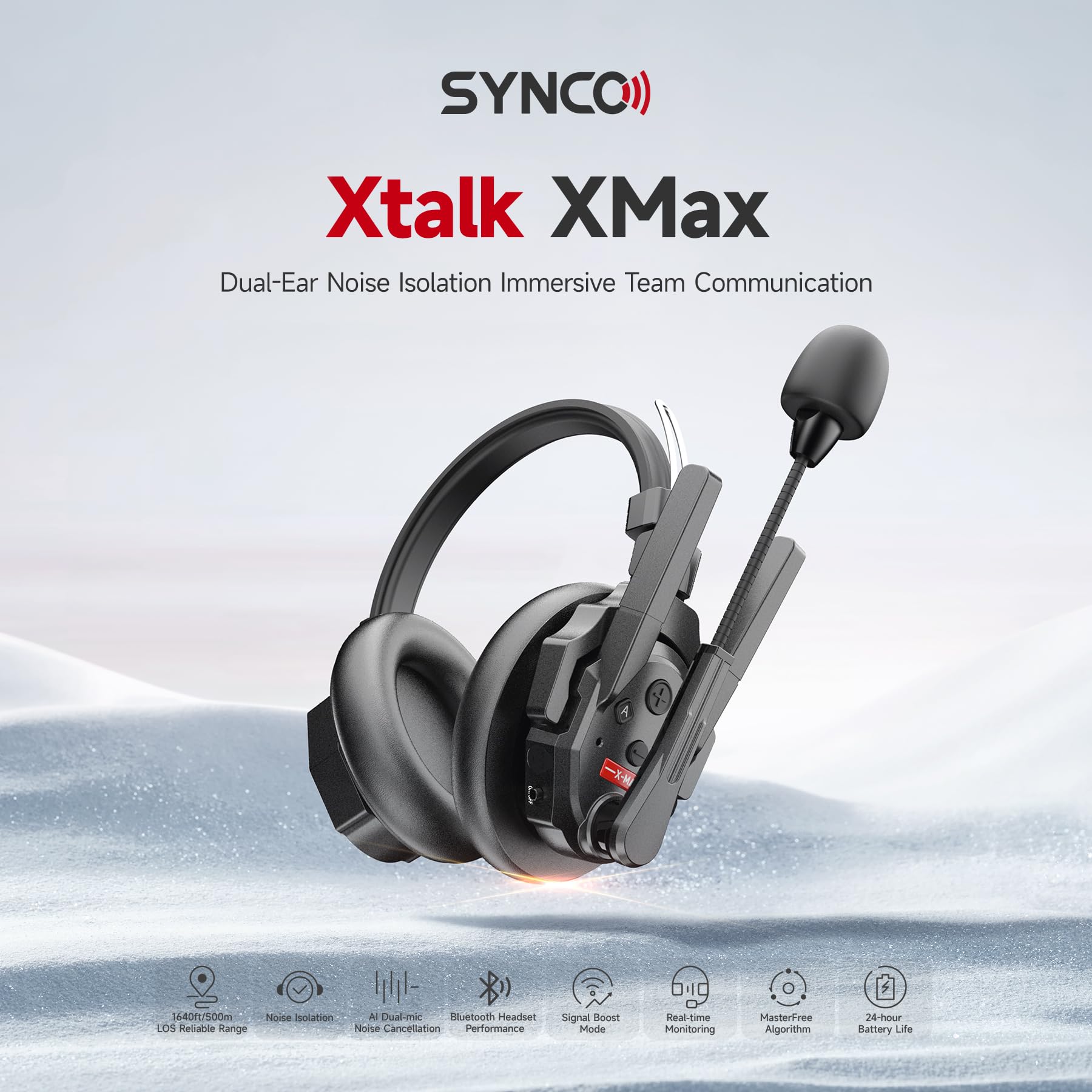 SYNCO XTalk XMax5 Dual-Ear Design Wireless Intercom Headset System Support 2.4GHz 5-Person Team Communication,Dual-mic AI Noise Cancellation,500M/1640FT Real-time Monitoring