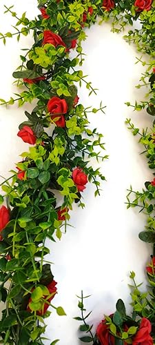 Miniatura 8 de Flower Garland with Roses & Green Boxwood Leaves for Wedding Reception Tables, Indoor or Outdoor Parties