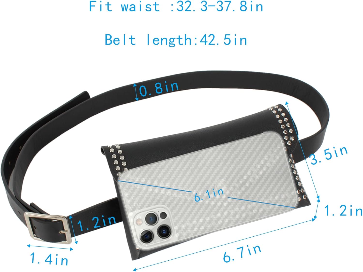 Women Mini Punk Rivet Fanny Pack Waist Bag with Belt Cellphone Pouch for Travel Workout Running Hiking - Image 6