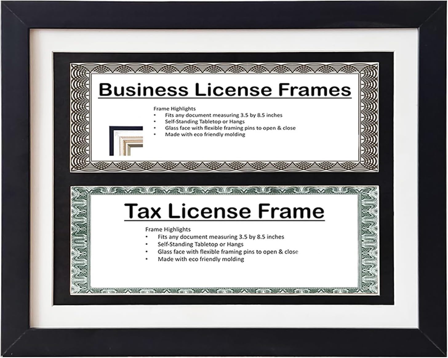 Gallery Business License Frame Work,Double Business License Frame,with 3"X8.5"pads,additional suspension hardware and desktop painting racks,display panoramic picture certificate or retail license.