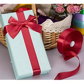 YASEO 1 Inch Dark Red Solid Satin Ribbon, 50 Yards Craft Fabric Ribbon for Gift Wrapping Floral Bouquets Wedding Party Decoration