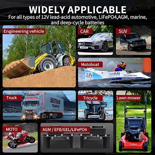 Miniatura 3 de Cargador y probador de batería de automóvil, cargador inteligente LiFePO4 de 12 V 6 A, probador de carga CCA, probador de alternador automotriz,