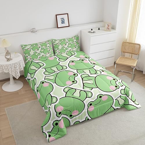 Miniatura 3 de Juego de edredón de ranas tamaño matrimonial, juego de ropa de cama de rana de dibujos animados para niños, niñas y adolescentes, edredón de plumón