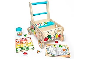 Melissa & Doug Kids Wooden Shape Sorting Grocery Cart Push Toy