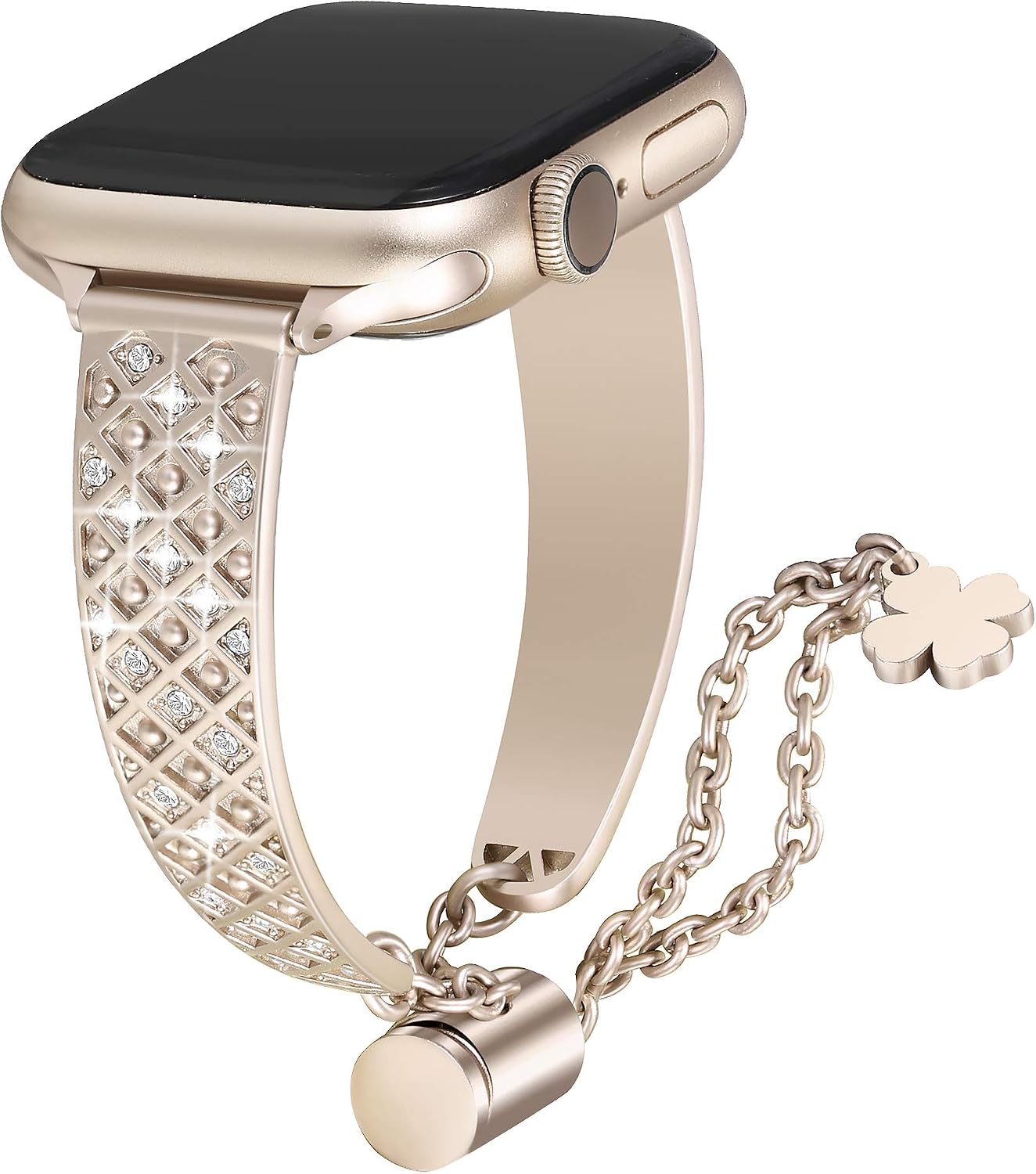 Secbolt Bling Jewelry Band Compatible with Apple Watch Bands 38mm 40mm 41mm iWatch Series 8/7/SE/6/5/4/3/2/1, Metal Bracelet with Rhinestones Rivets for Women