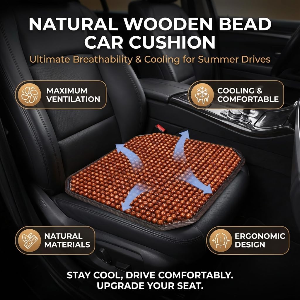 Housse de siège en perles de bois pour voiture/van/Taix - 45 x 45 cm - Coussin rafraîchissant pour siège de voiture - Pour voiture, maison, bureau