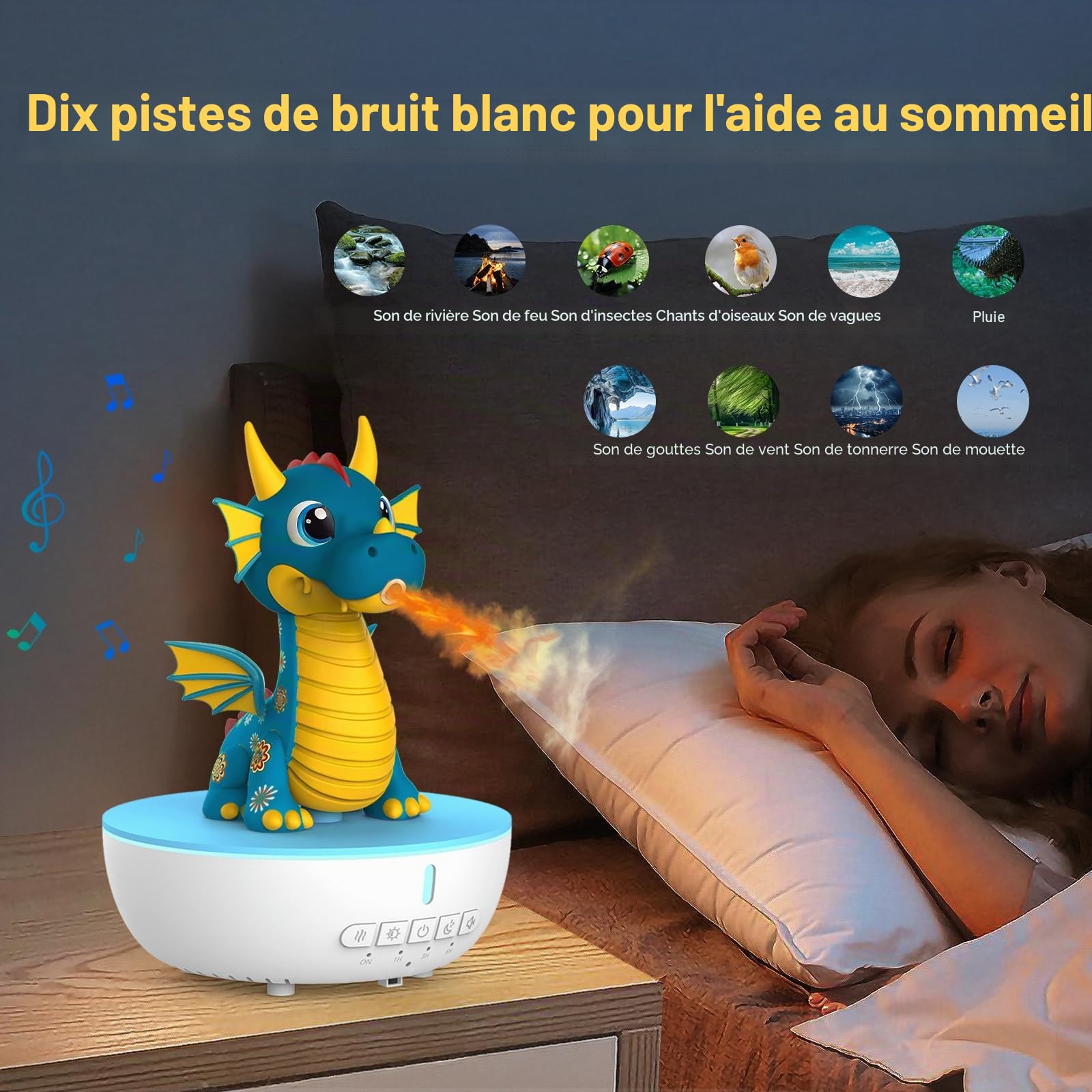 Diffuseur Huiles Essentielles avec Bruit Blanc, Humidificateur 200 ML avec Télécommande et Minuterie 1/3/6h, Diffuseur d'Huiles Essentielles pour la Chambre, Humidificateur pour Enfants (Bleu)
