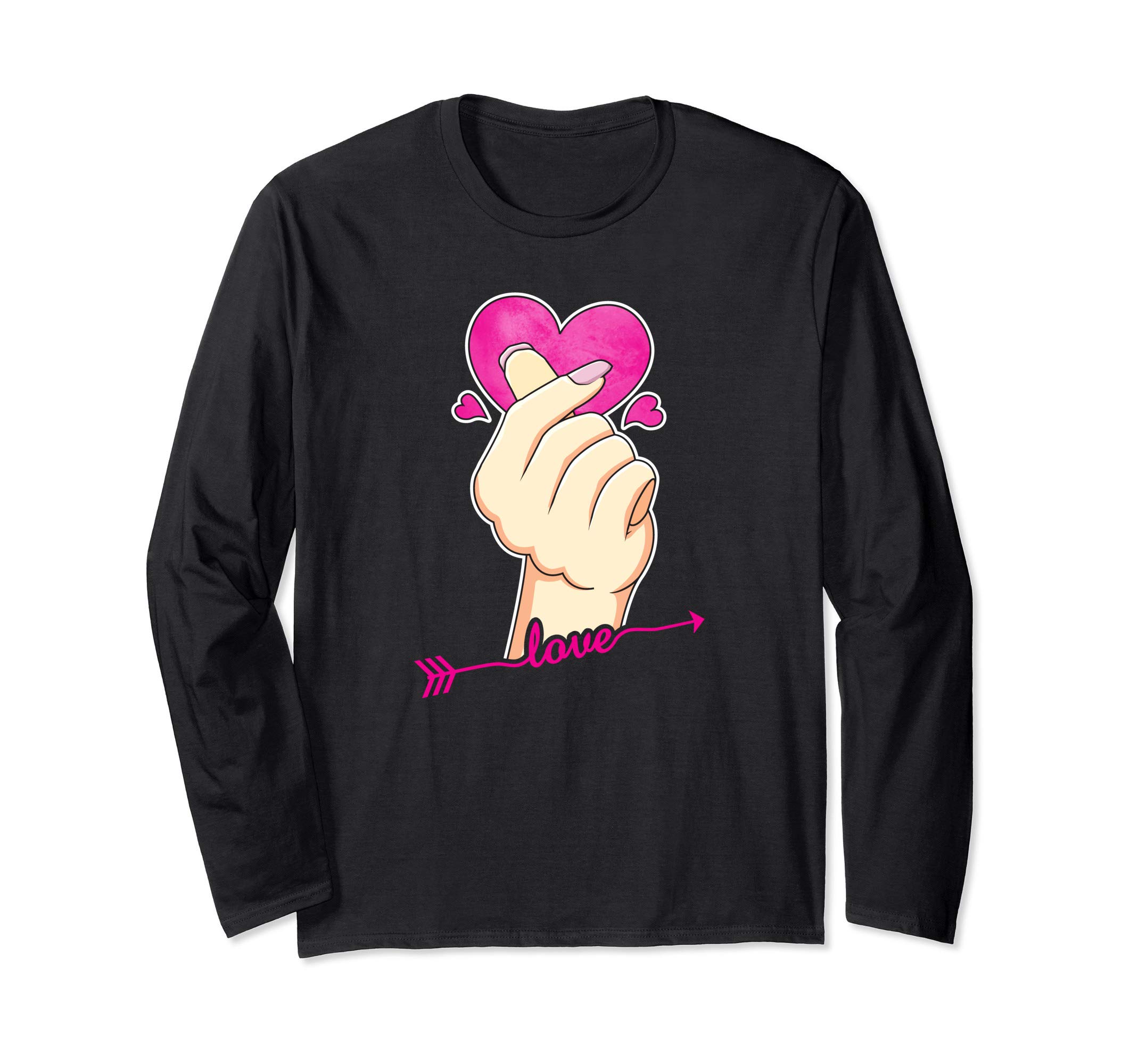 Korean Love Finger Heart Sign Valentine Day K-Pop Lover Gift Long Sleeve T-Shirt