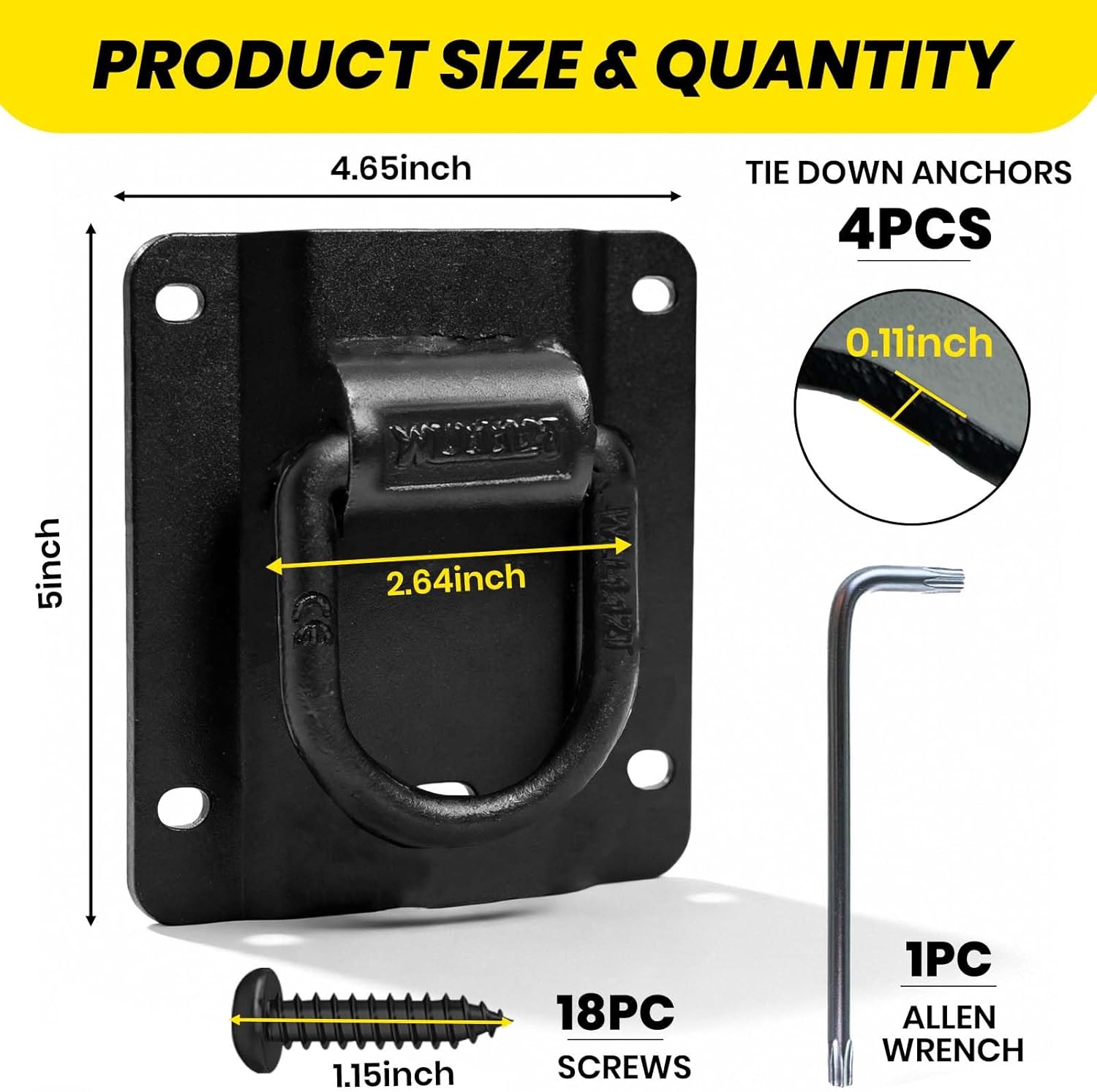4PCS Ford F150 Bed Tie Down Anchors, Truck Bed Tie Downs Compatible with 2015-2026 Ford F150 F250 F350 Raptor, Heavy Duty Lockable Pull Ring Replacement FL3Z-99000A64-B & FL3Z-9928408-AB (Black)