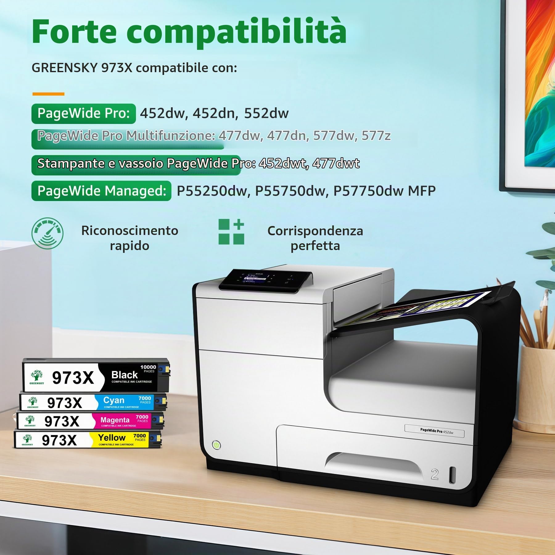 GREENSKY 973X Compatibile per HP 973 per Cartucce HP 973X Multipack | per Stampante HP Pagewide Pro 477dw 452dw 477dn 452dn 577dw 577z 552dw Managed MFP P55250dw (4-Pack)